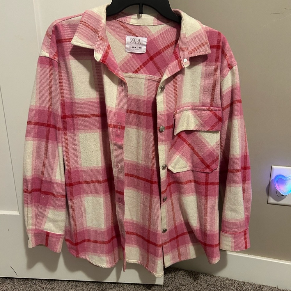Pink and Cream Plaid Button-Up Shirt